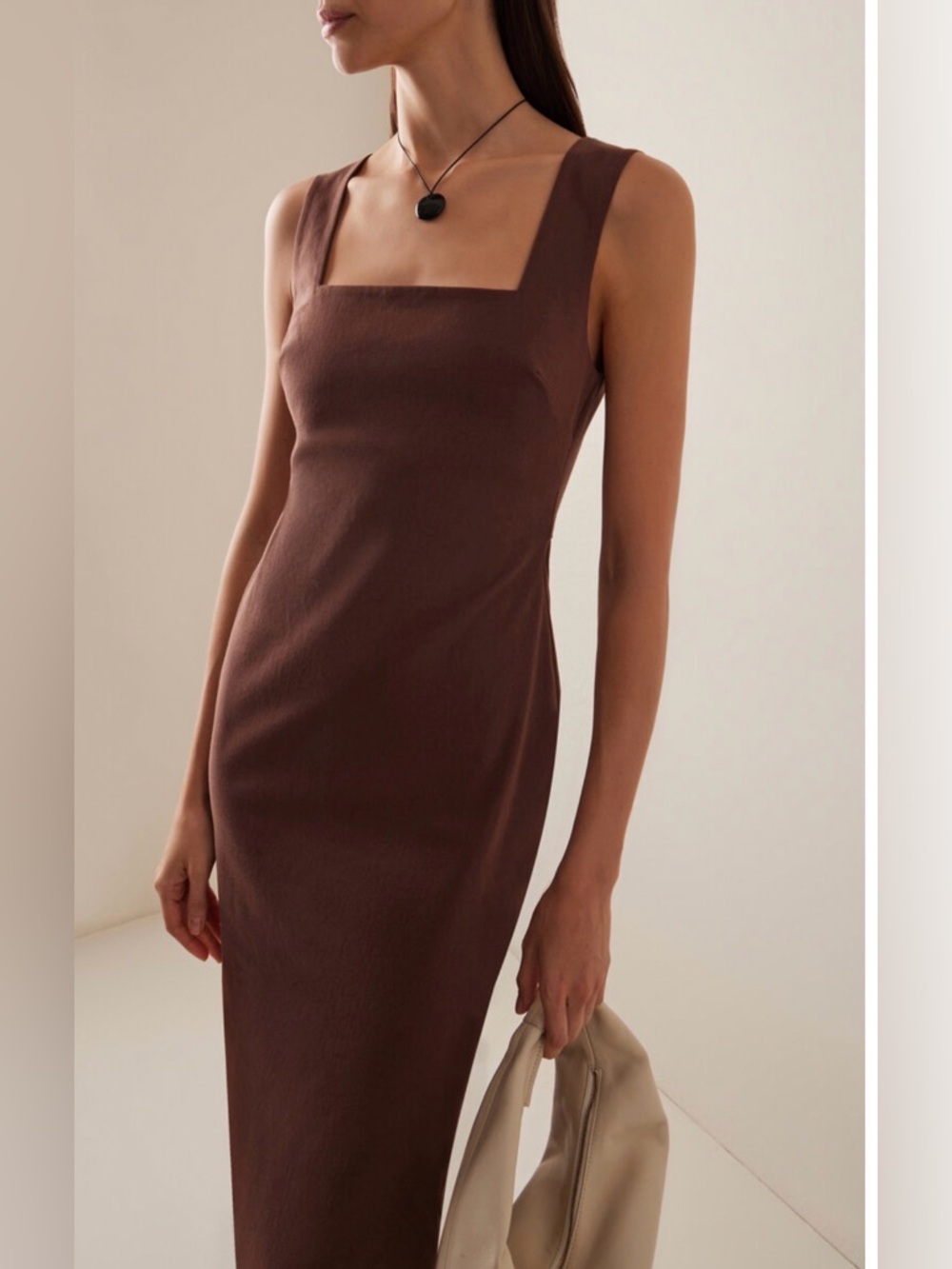 POSSE Exclusive Alice Cotton Midi Dress In Brown
